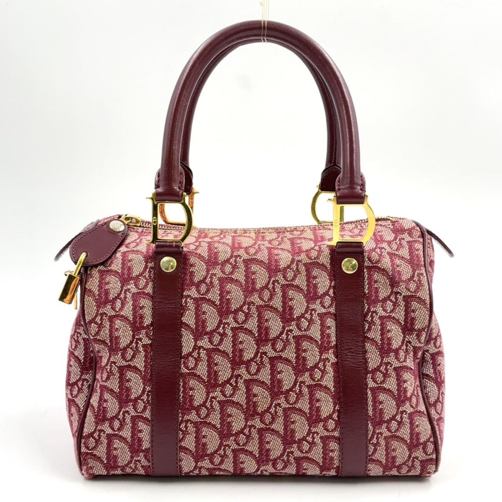 Dior Trotter Leather Canvas Bordeaux Handbag Gold