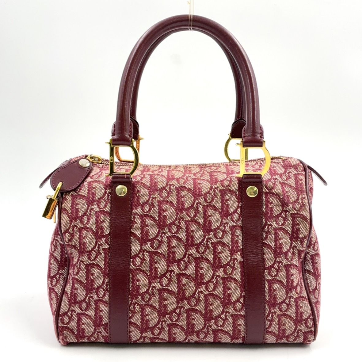 Dior Trotter Leather Canvas Bordeaux Handbag Gold
