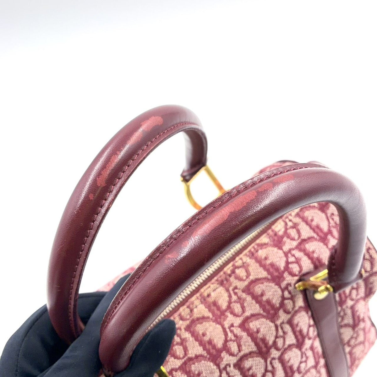 Dior Trotter Leather Canvas Bordeaux Handbag Gold — view 7