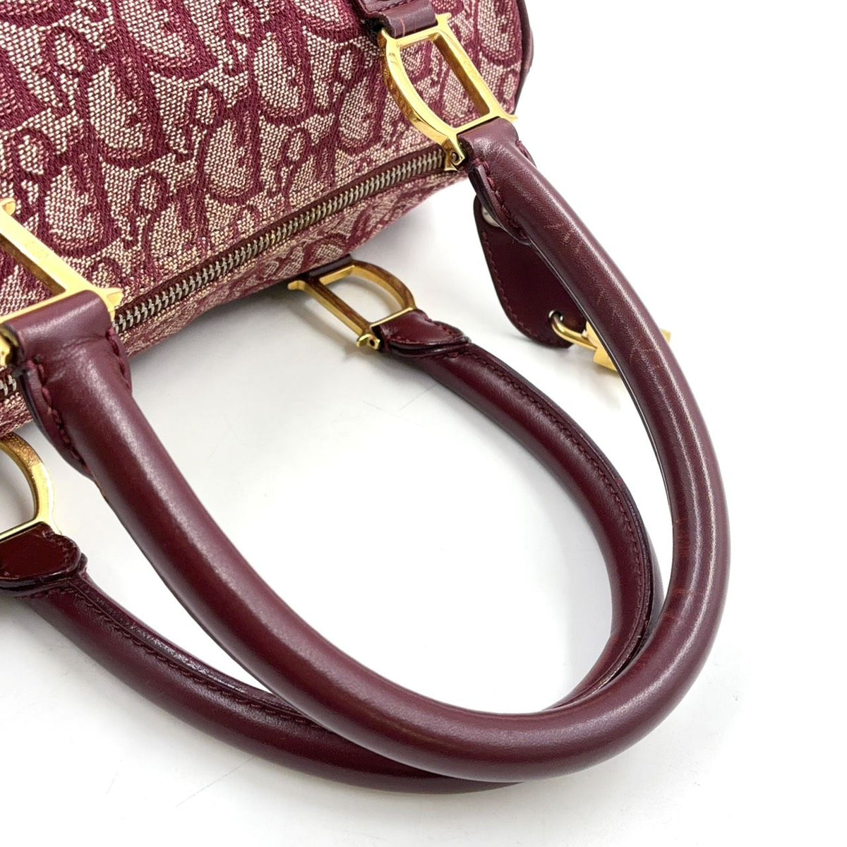 Dior Trotter Leather Canvas Bordeaux Handbag Gold — view 6
