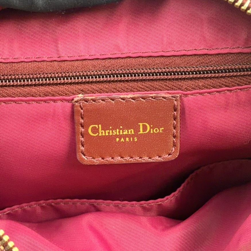 Dior Trotter Leather Canvas Bordeaux Handbag Gold — view 4
