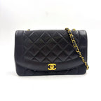 Chanel Quilted Diana Flap Lambskin Black Shoulder Bag Gold