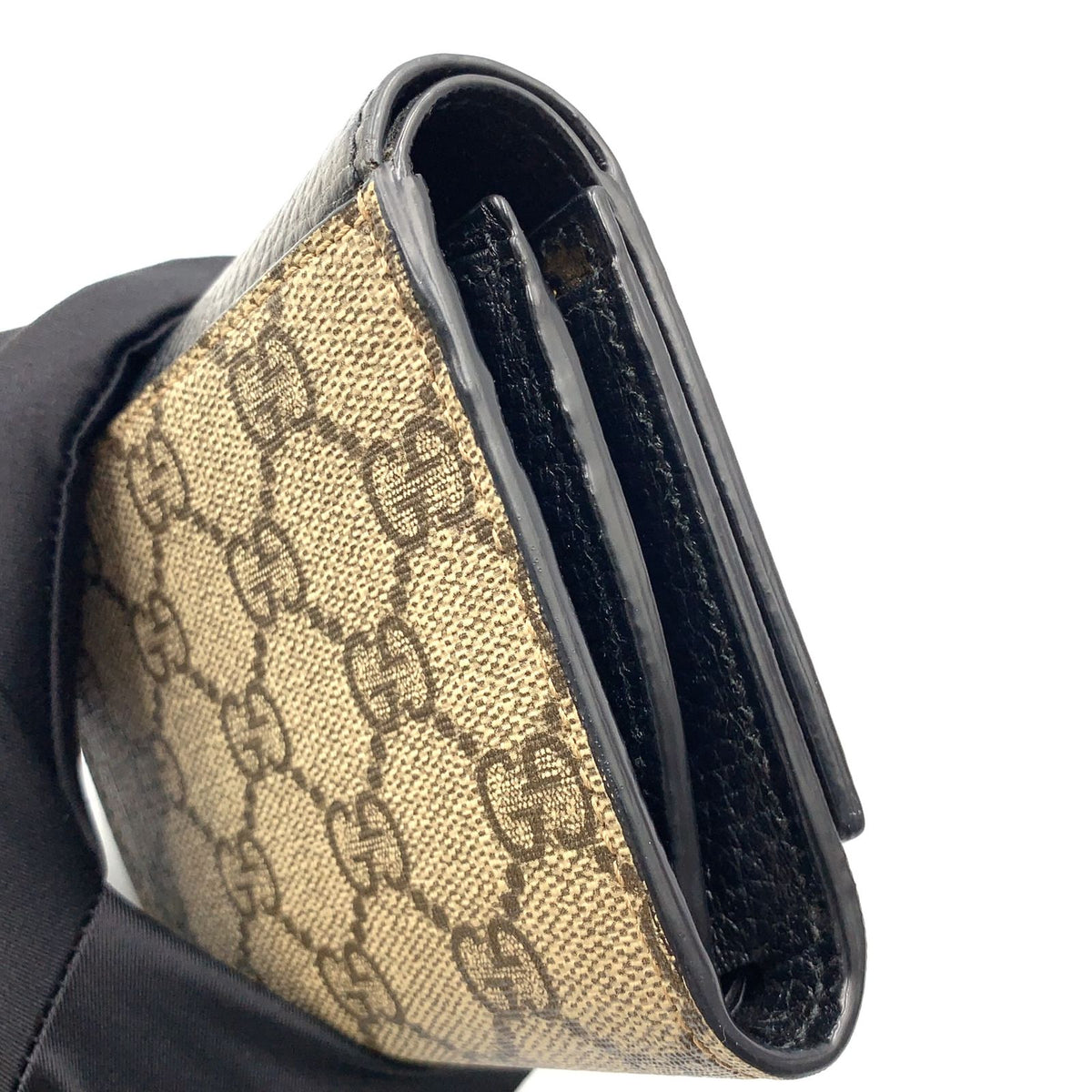 Gucci GG Marmont Bifold Wallet Leather Canvas Black Beige Gold — view 5
