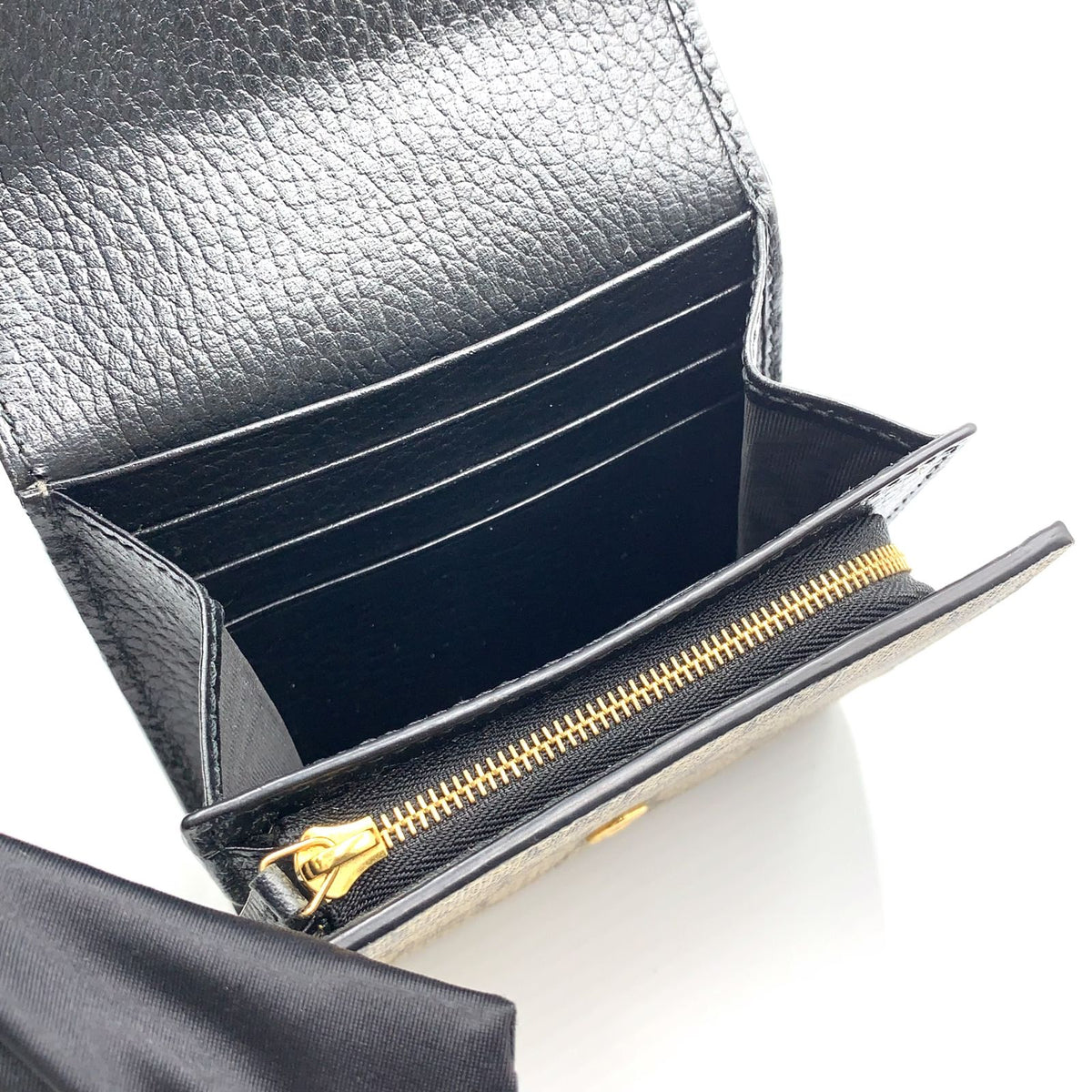 Gucci GG Marmont Bifold Wallet Leather Canvas Black Beige Gold — view 3