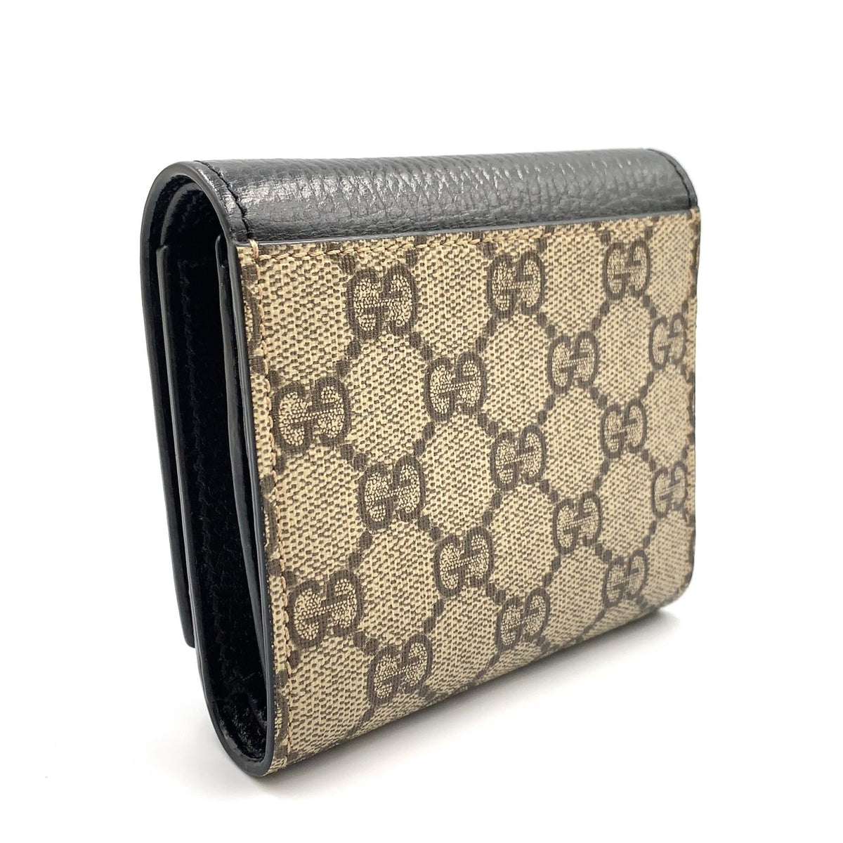 Gucci GG Marmont Bifold Wallet Leather Canvas Black Beige Gold — view 2
