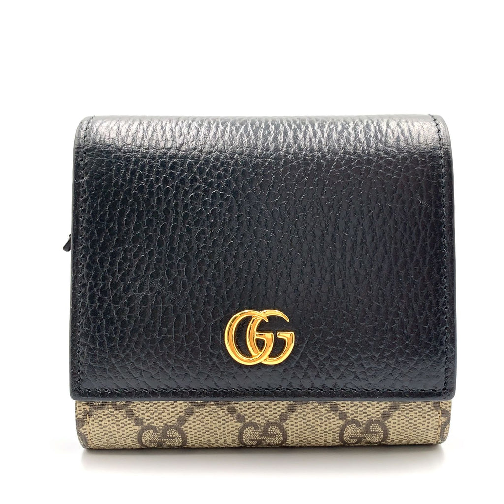 Gucci GG Marmont Bifold Wallet Leather Canvas Black Beige Gold