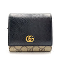 Gucci GG Marmont Bifold Wallet Leather Canvas Black Beige Gold