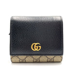Gucci GG Marmont Bifold Wallet Leather Canvas Black Beige Gold