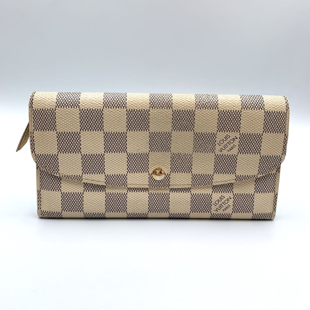 Louis Vuitton Azur Portefeuille Emily Leather White Bifold Wallet Gold