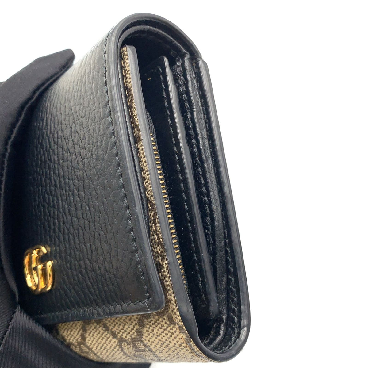 Gucci GG Marmont Bifold Wallet Leather Canvas Black Beige Gold — view 6