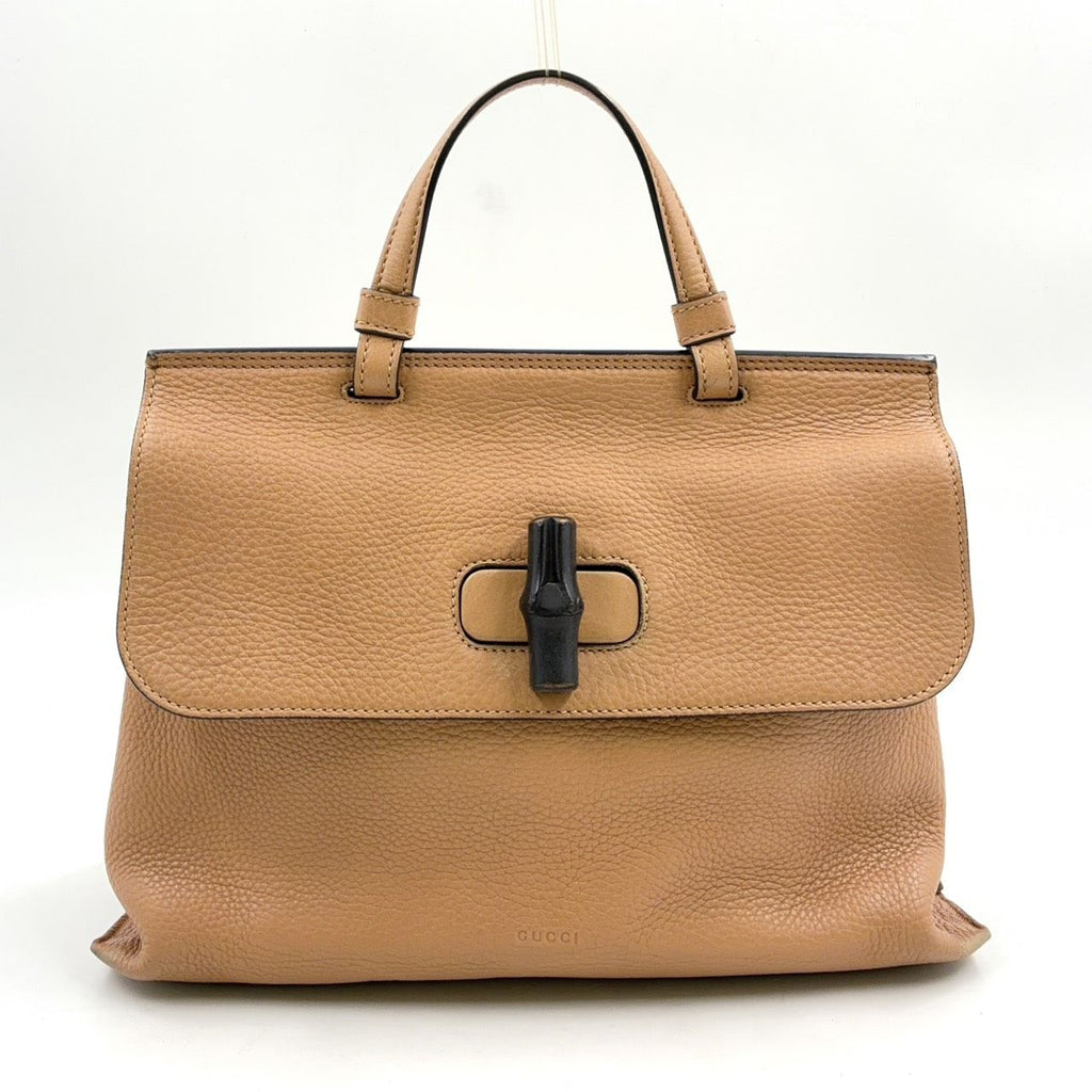 Gucci Bamboo Shoulder Bag Leather Beige Silver