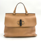 Gucci Bamboo Shoulder Bag Leather Beige Silver