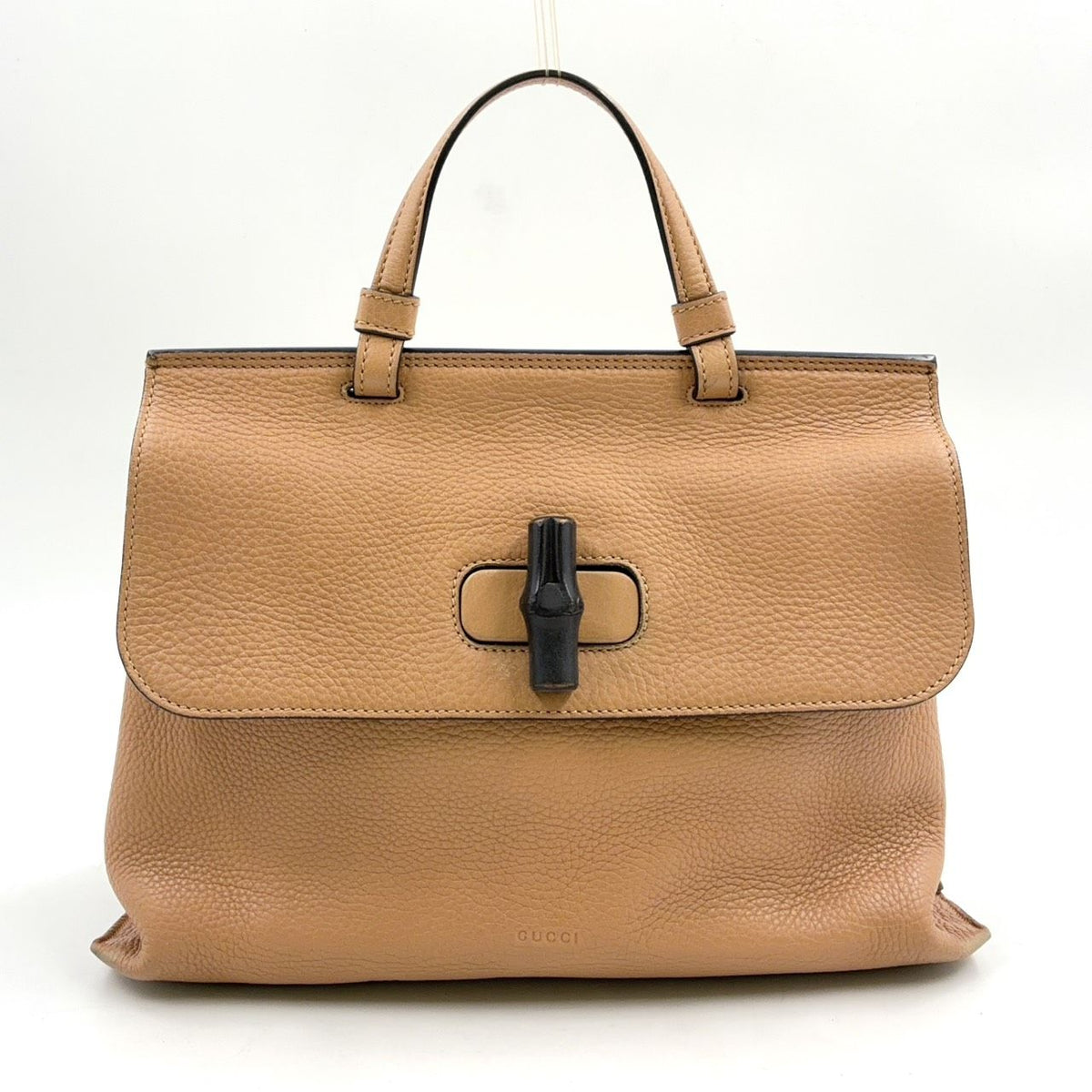 Gucci Bamboo Shoulder Bag Leather Beige Silver