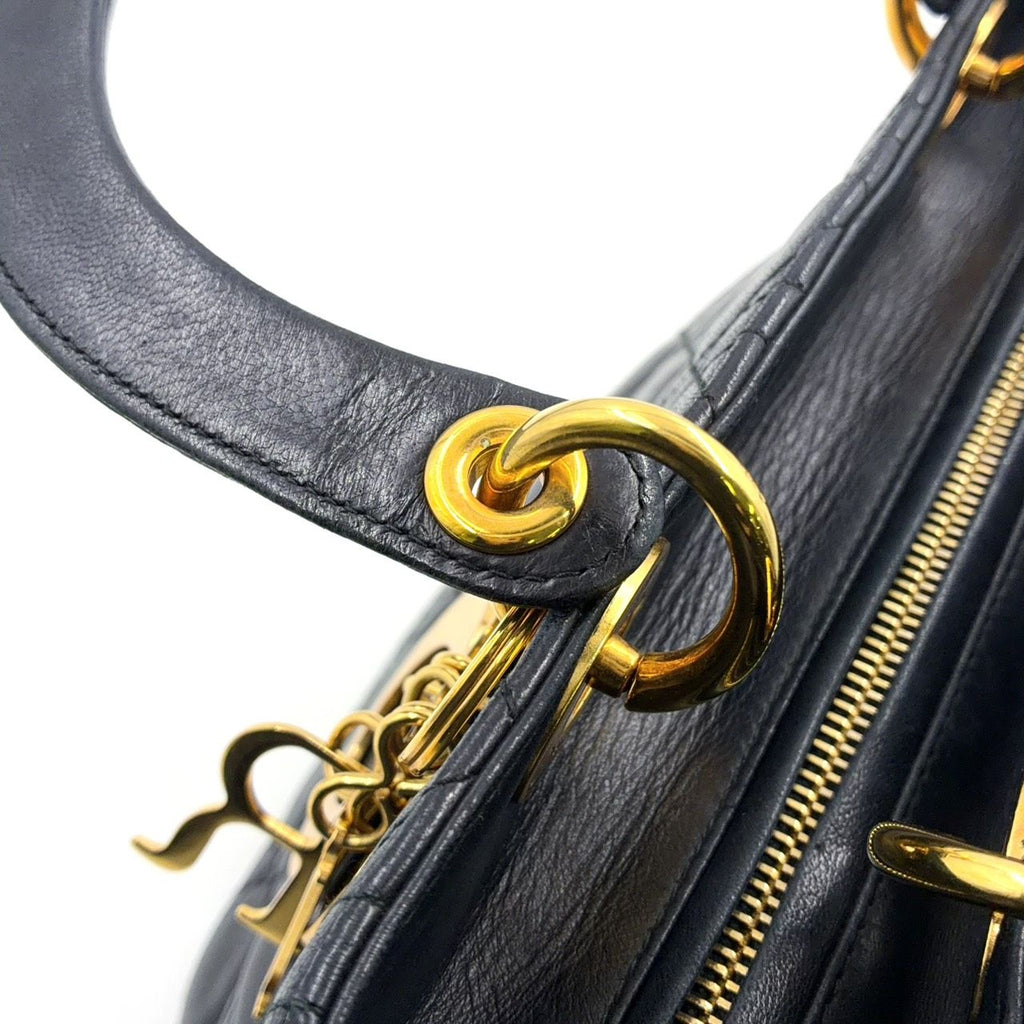 Dior Lady Medium Lambskin Black Handbag Gold — view 8