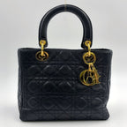 Dior Lady Medium Lambskin Black Handbag Gold