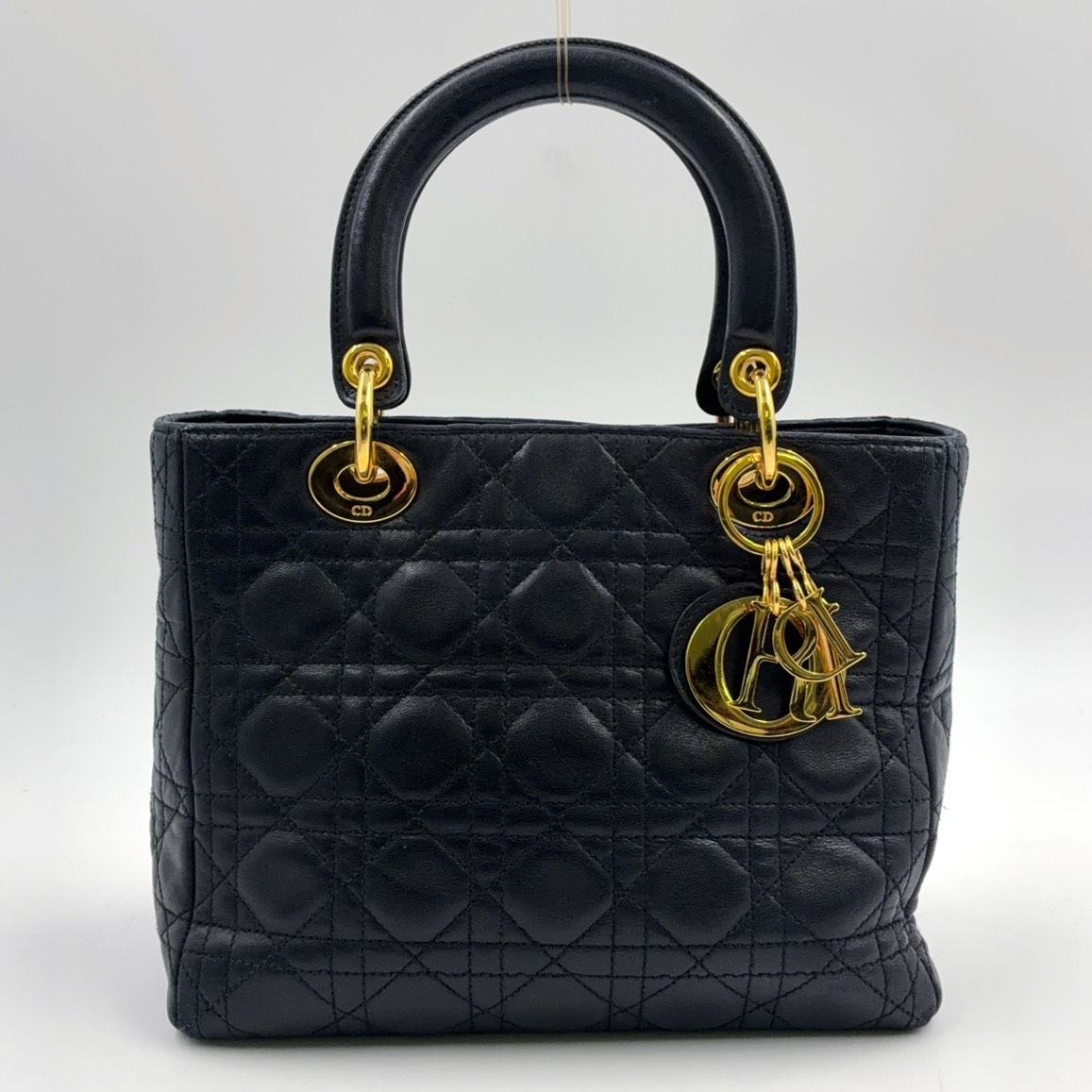 Dior Lady Medium Lambskin Black Handbag Gold