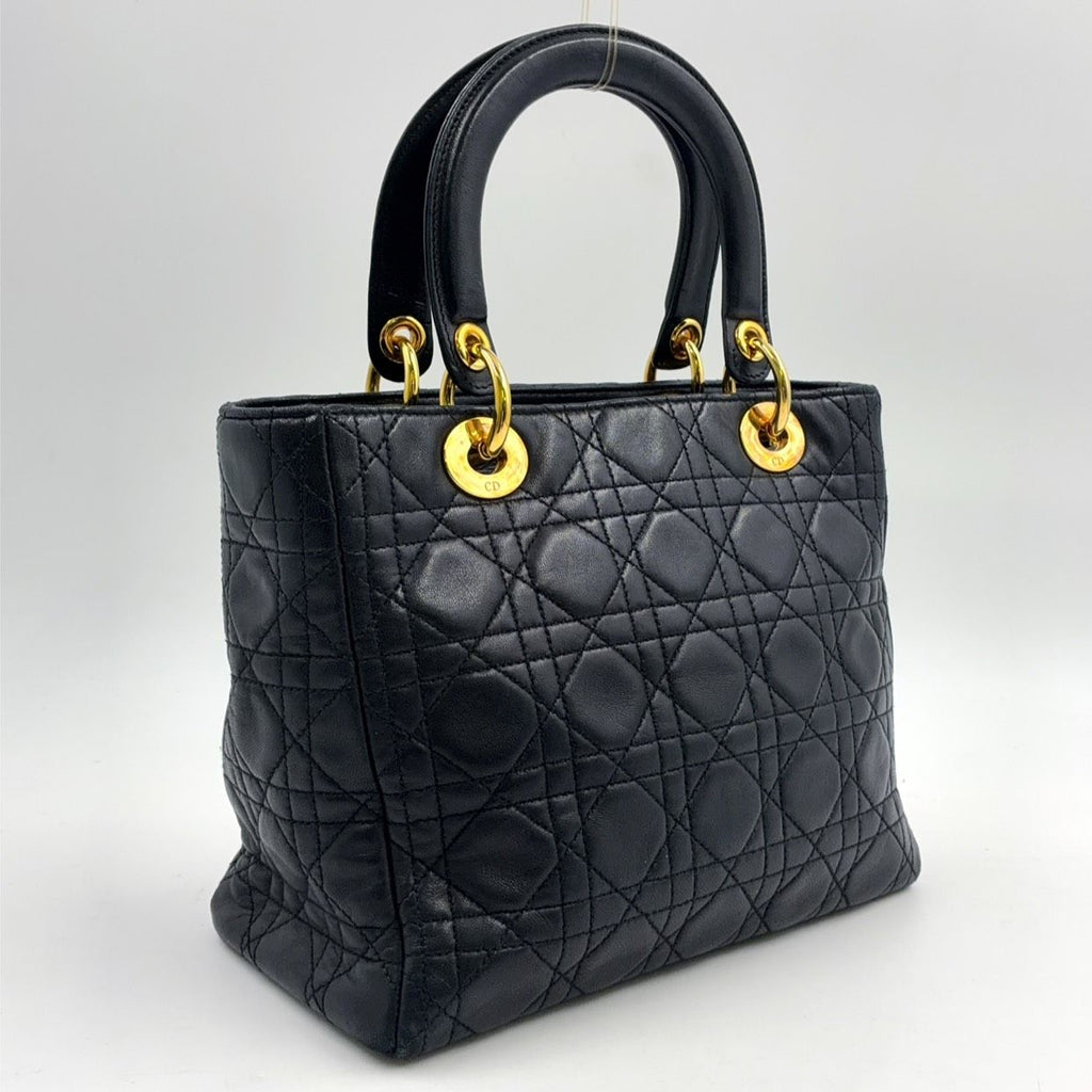 Dior Lady Medium Lambskin Black Handbag Gold — view 2
