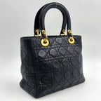 Dior Lady Medium Lambskin Black Handbag Gold — view 2