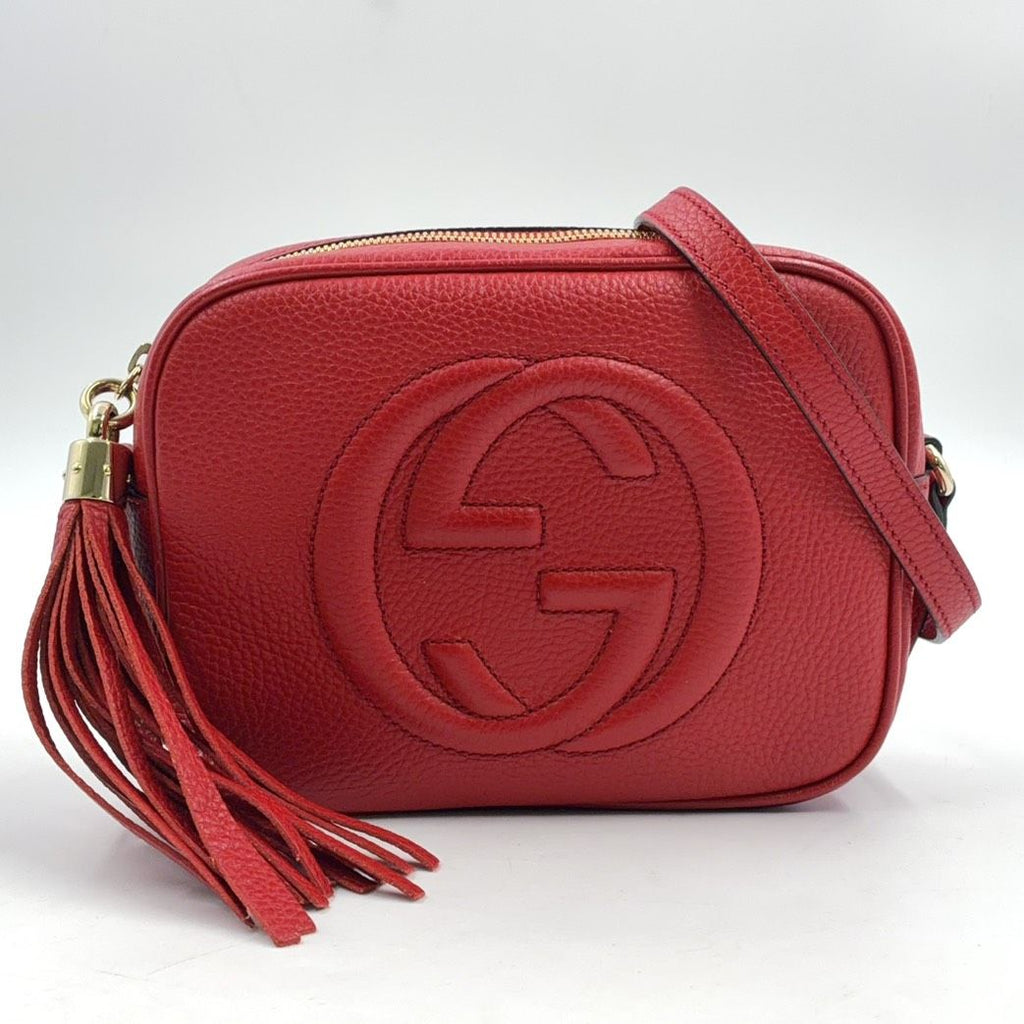 Gucci Soho Small Disco Interlocking G Leather Red Shoulder Bag Gold