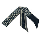 Dior Scarf Navy Dark Beige Ribbon Logo Glam