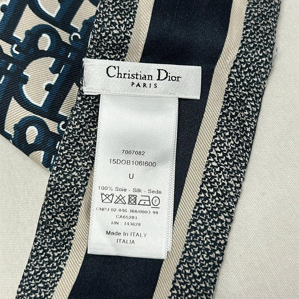 Dior Scarf Navy Dark Beige Ribbon Logo Glam — view 2