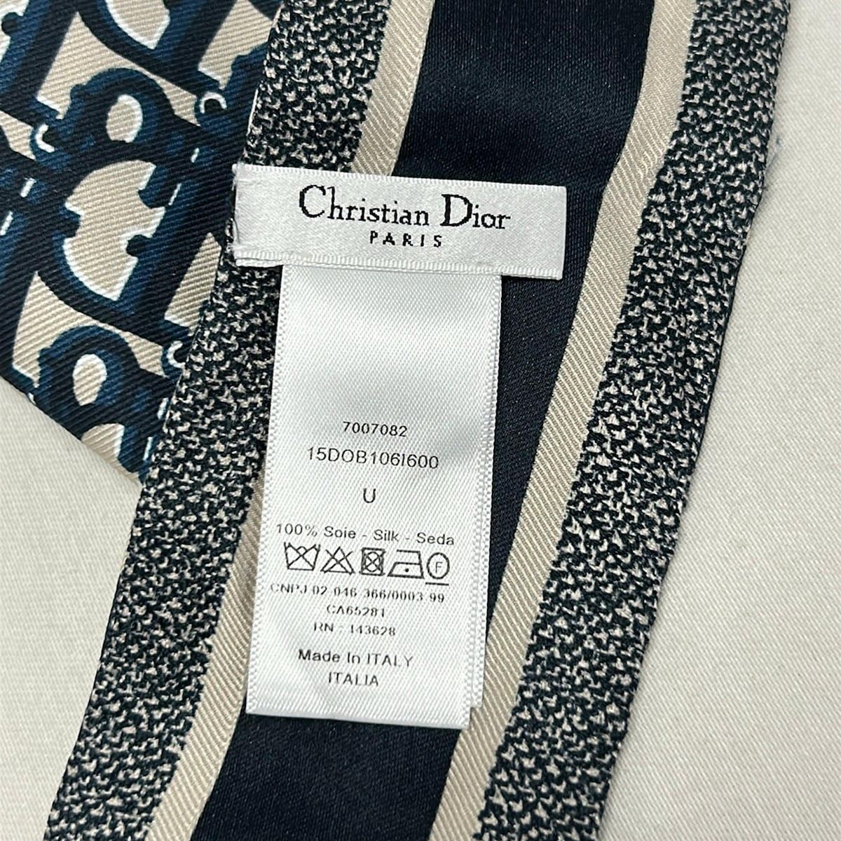 Dior Scarf Navy Dark Beige Ribbon Logo Glam — view 2