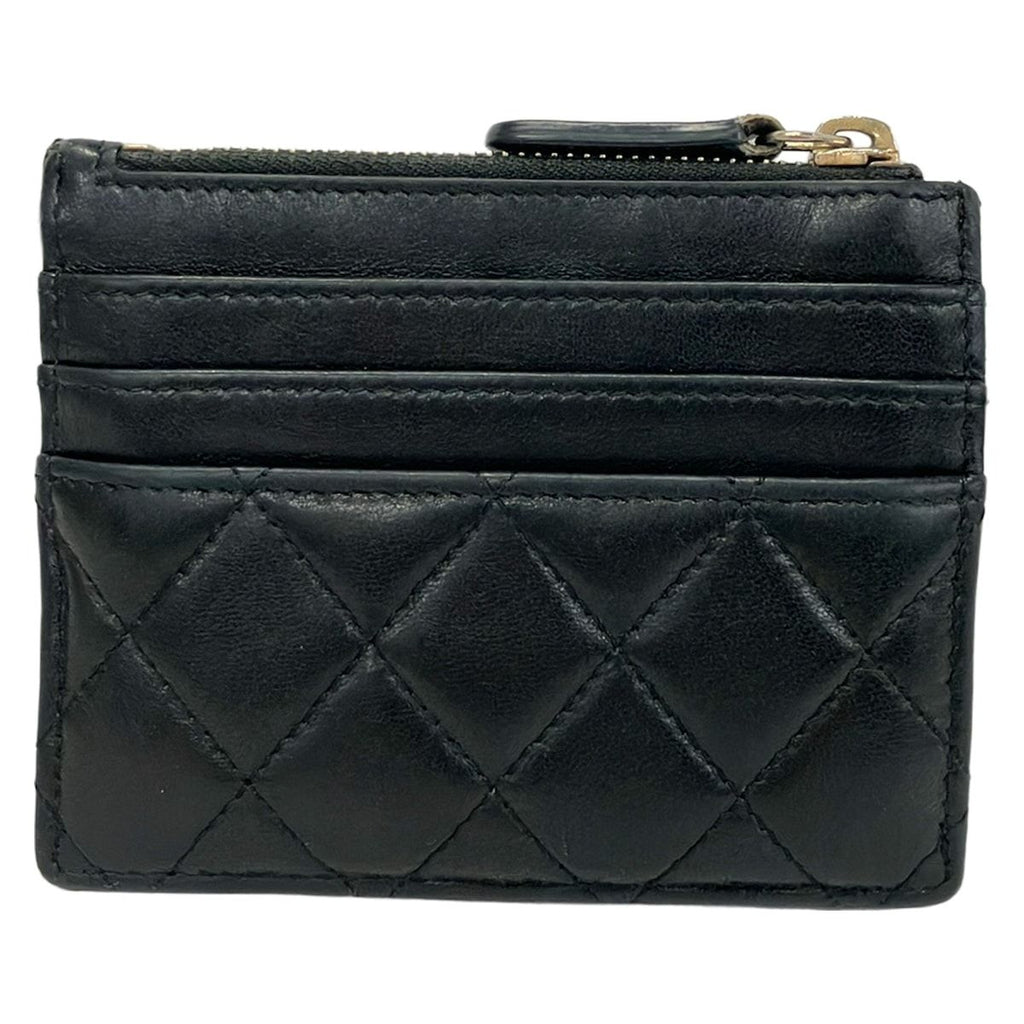 Chanel Coin Purse Quilted Black Card CC Logo Gold Lambskin — view 2
