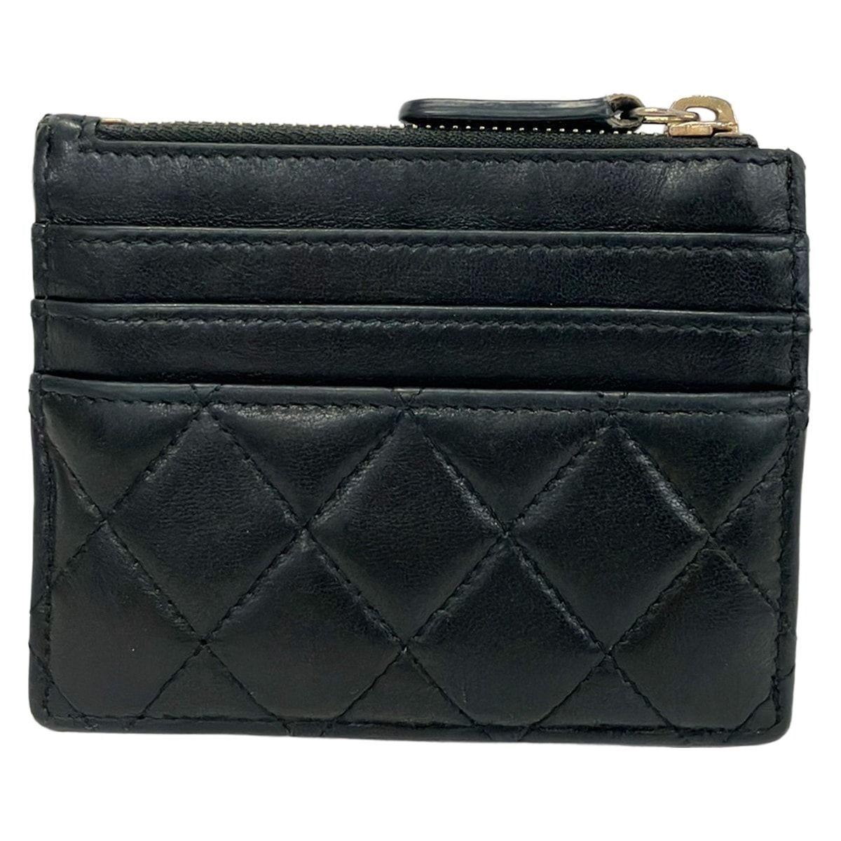 Chanel Coin Purse Quilted Black Card CC Logo Gold Lambskin — view 2