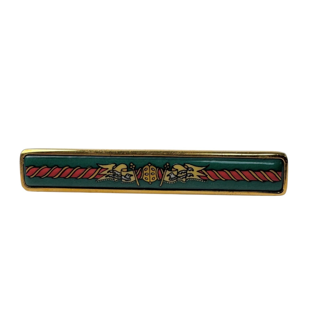 Hermes Brooch Enamel Cloisonne Green Gold