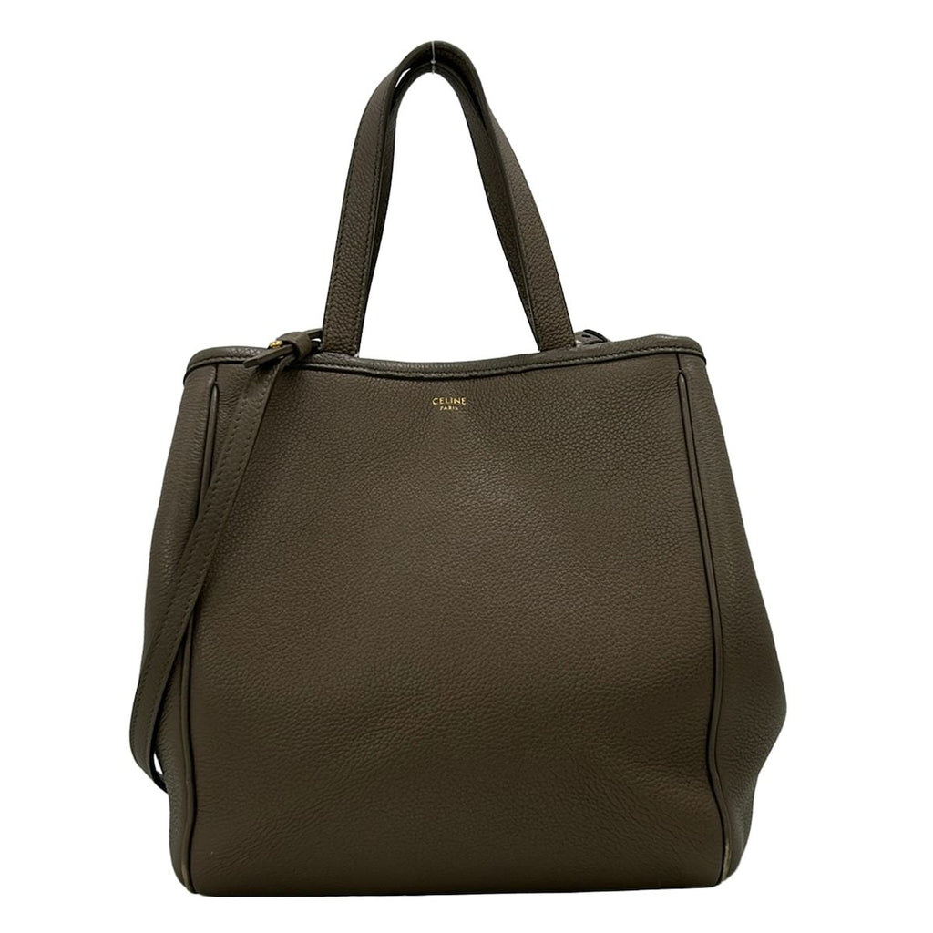 Celine Tote Bag Small Fold Cabas Gray Beige Leather