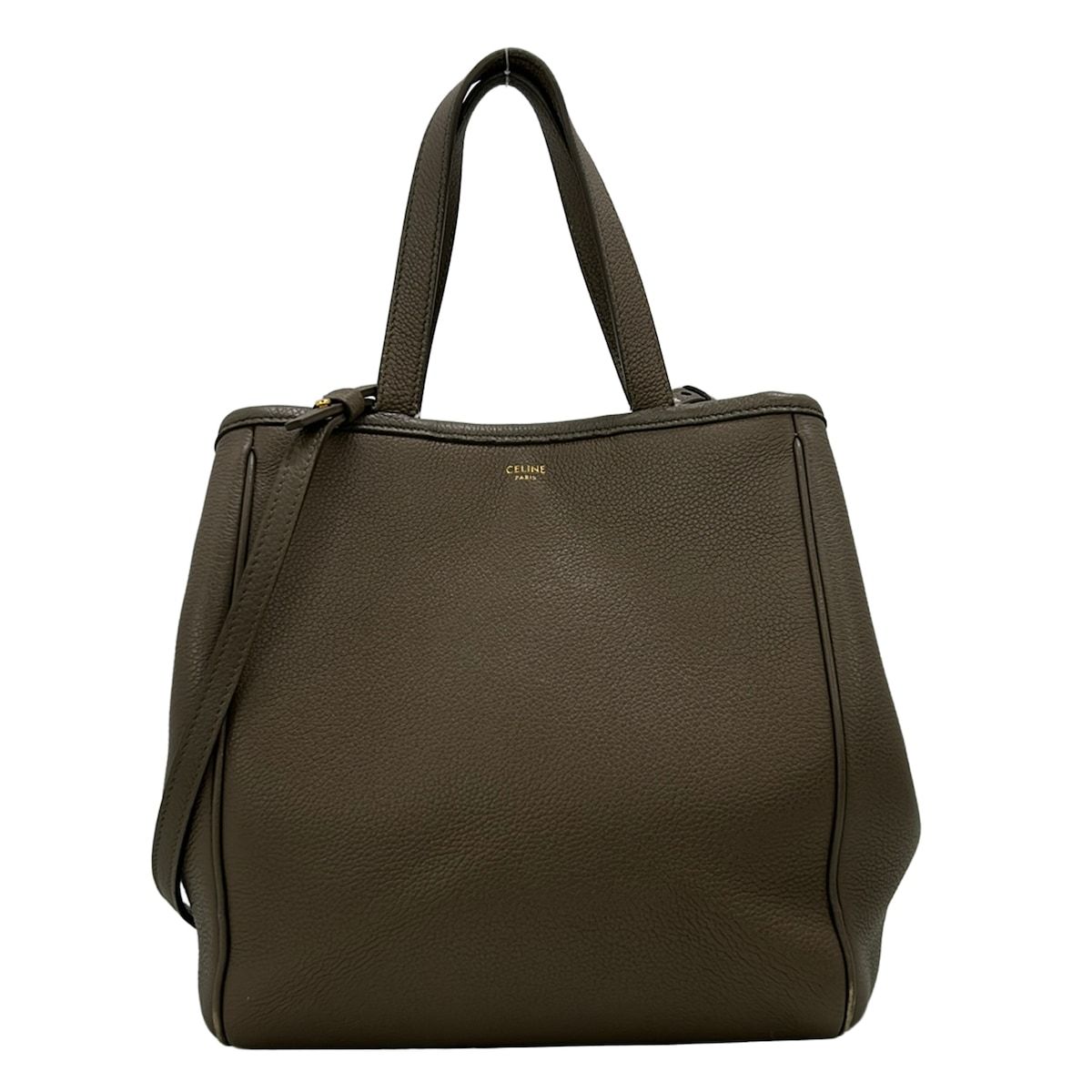 Celine Tote Bag Small Fold Cabas Gray Beige Leather