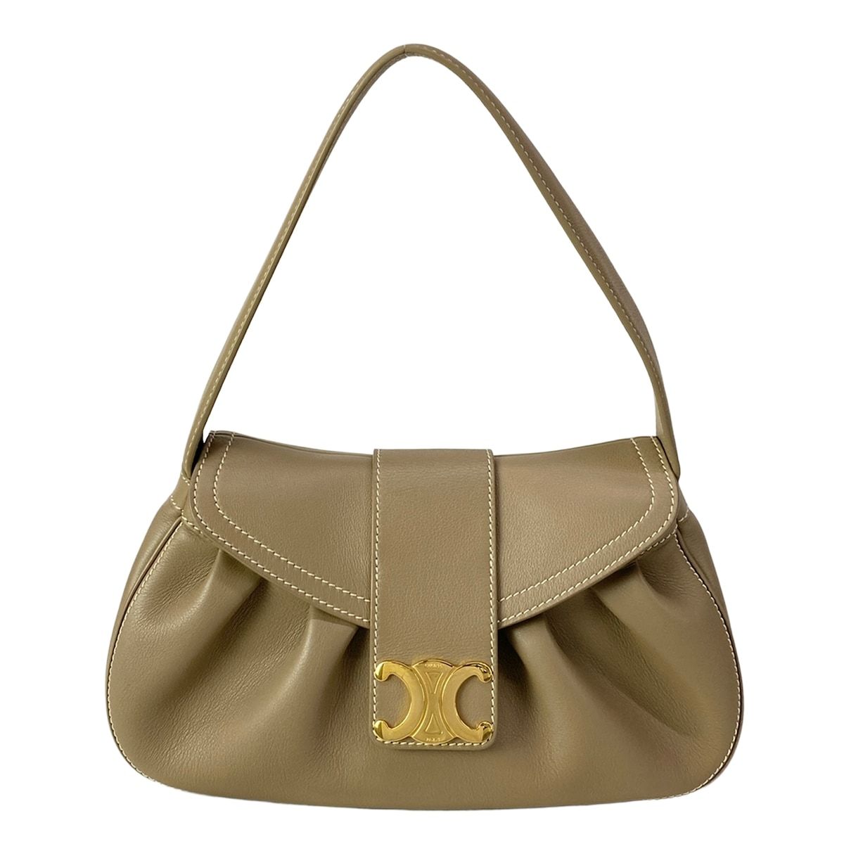 Celine Shoulder Bag Medium Polly Gray Beige Leather