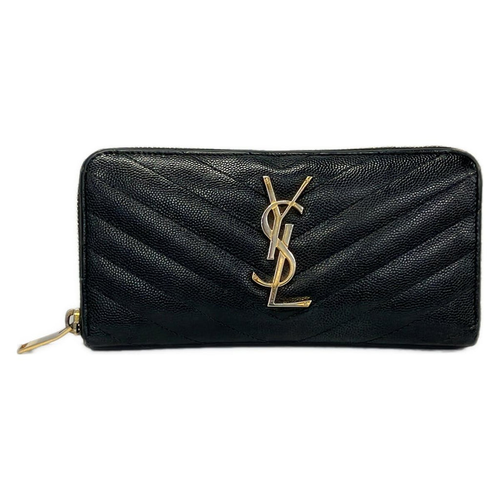 Saint Laurent Paris Wallet Monogram Full Zip Black Gold Zip Around