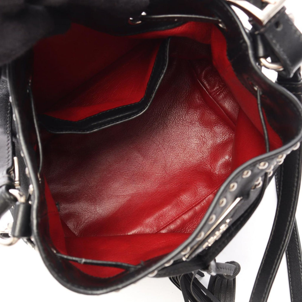Prada Studs Black Leather 2-Way Bucket Bag — view 3