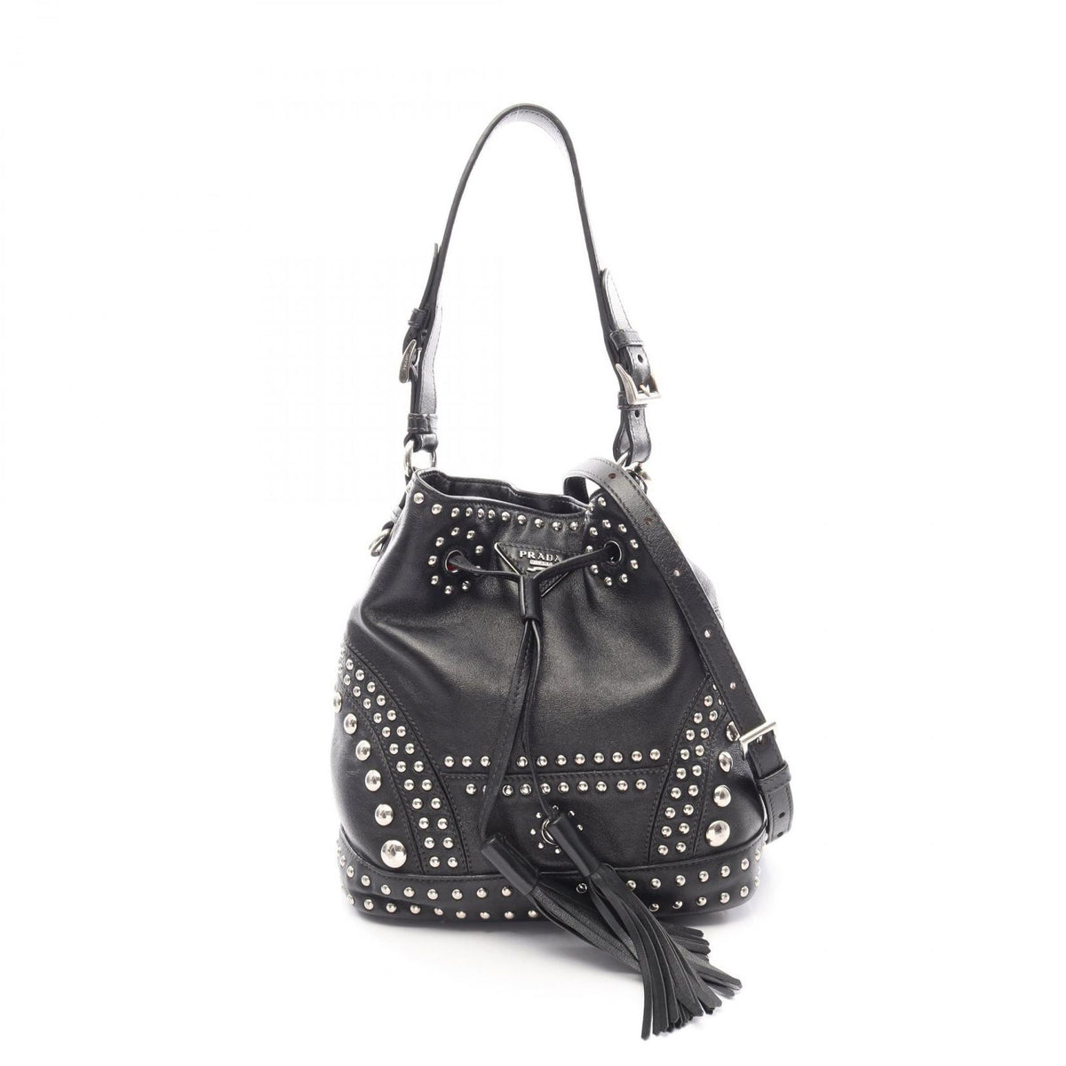 Prada Studs Black Leather 2-Way Bucket Bag