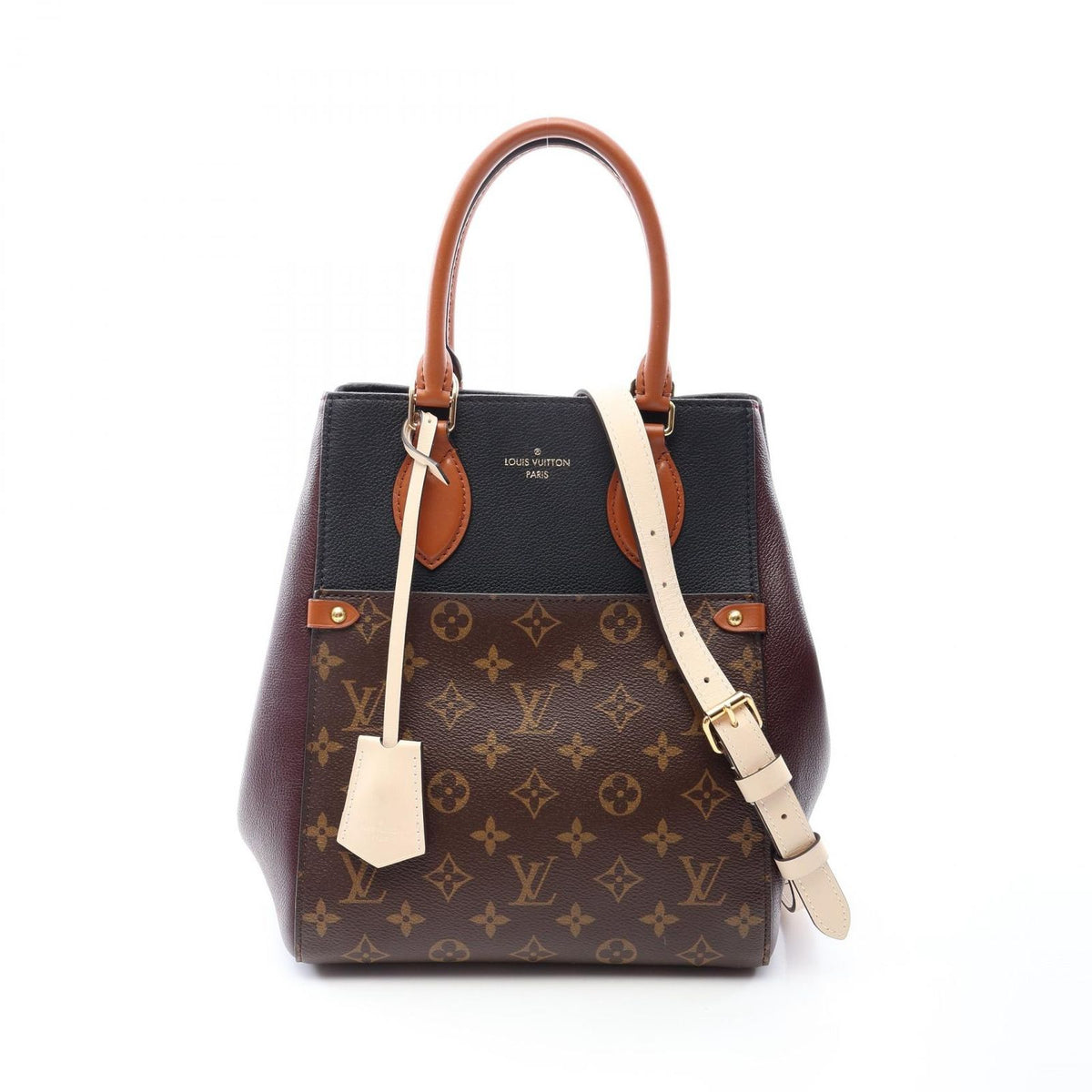 Louis Vuitton Handbag Fold Tote MM Monogram Noir Wine Cream 2-Way Bordeaux