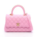 Chanel Handbag Coco Handle Flap Quilted 2-Way Pink Caviar Leather Chain