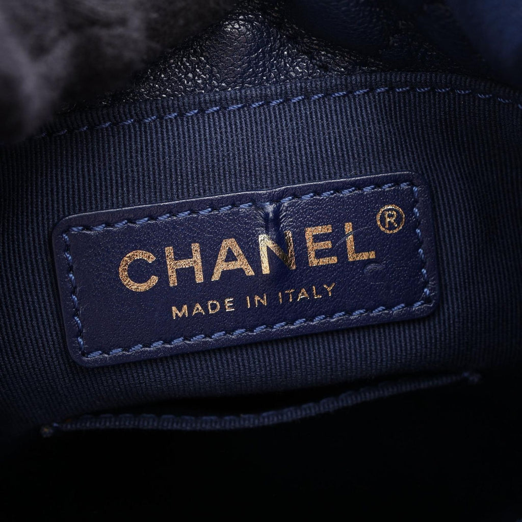 Chanel Shoulder Bag Quilted Drawstring Mini Navy Leather Fabric — view 4