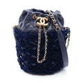 Chanel Shoulder Bag Quilted Drawstring Mini Navy Leather Fabric