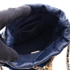 Chanel Shoulder Bag Quilted Drawstring Mini Navy Leather Fabric — view 3