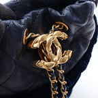 Chanel Shoulder Bag Quilted Drawstring Mini Navy Leather Fabric — view 8