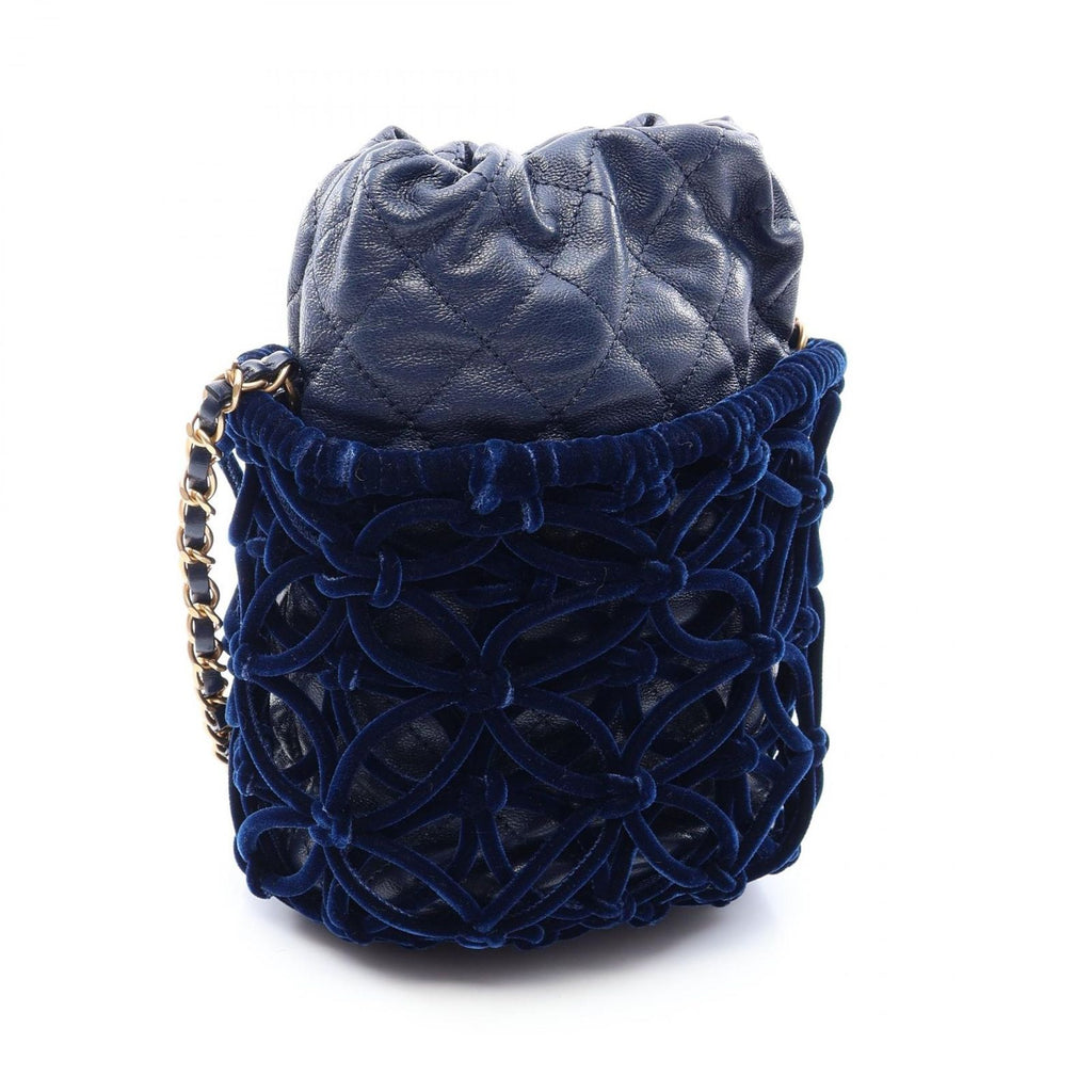Chanel Shoulder Bag Quilted Drawstring Mini Navy Leather Fabric — view 2