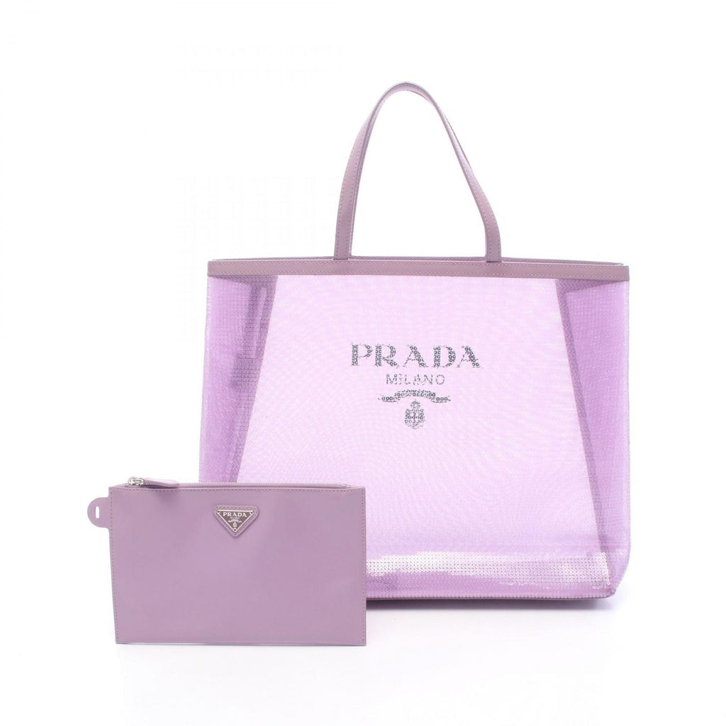 Prada Tote Bag Logo Purple Leather Mesh