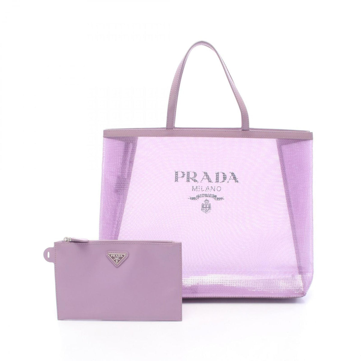 Prada Tote Bag Logo Purple Leather Mesh