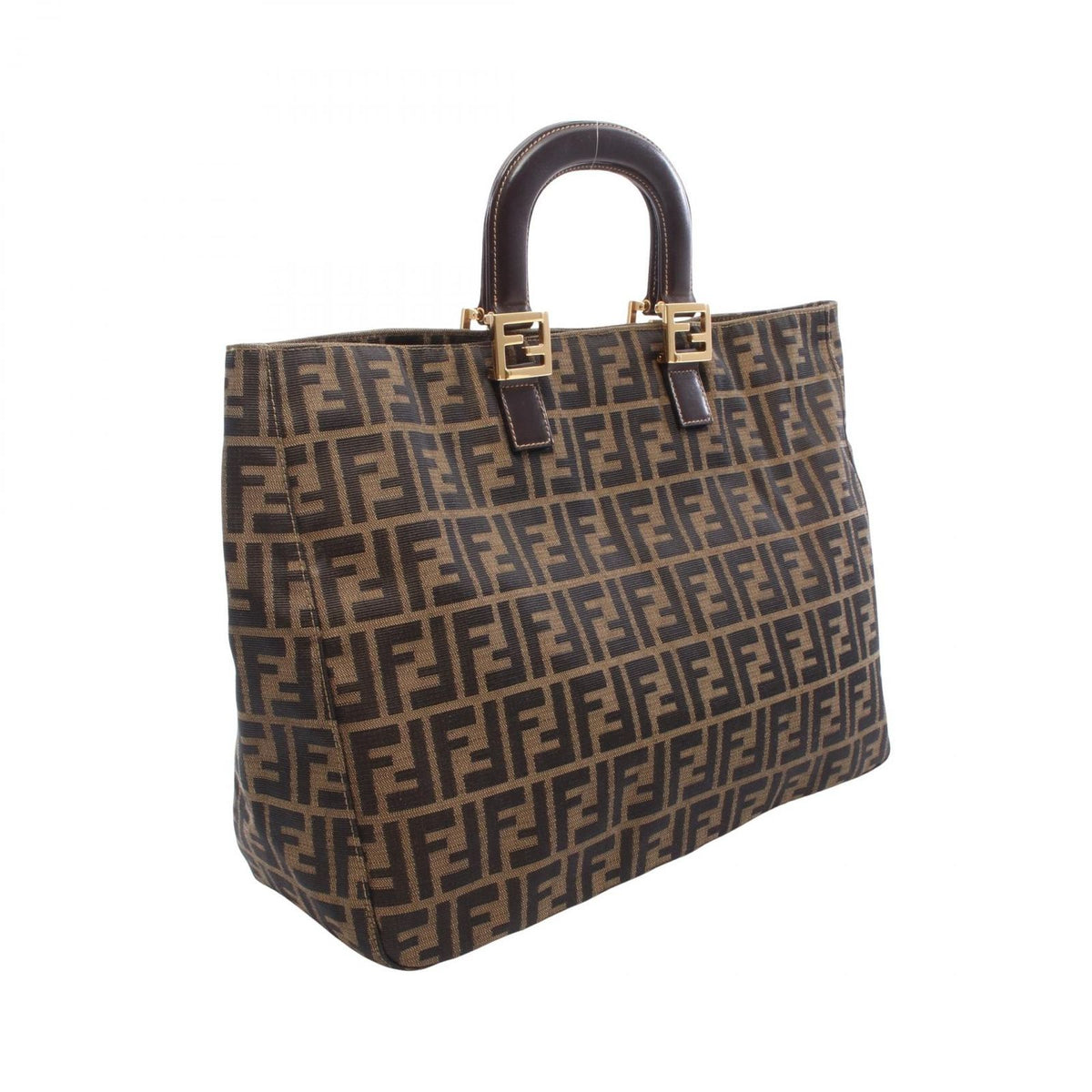 Fendi Tote Zucca Brown Black Canvas Leather Handbag — view 2
