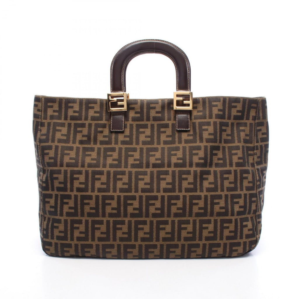 Fendi Tote Zucca Brown Black Canvas Leather Handbag