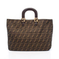 Fendi Tote Zucca Brown Black Canvas Leather Handbag