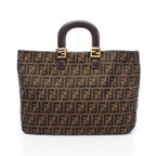 Fendi Tote Zucca Brown Black Canvas Leather Handbag