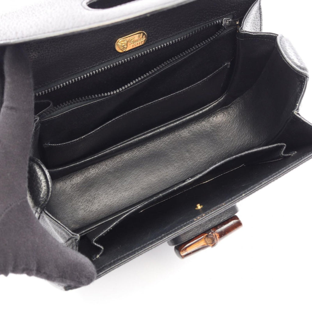Gucci Handbag Bamboo 99 000 Black Leather Top Handle Hand Bag — view 3