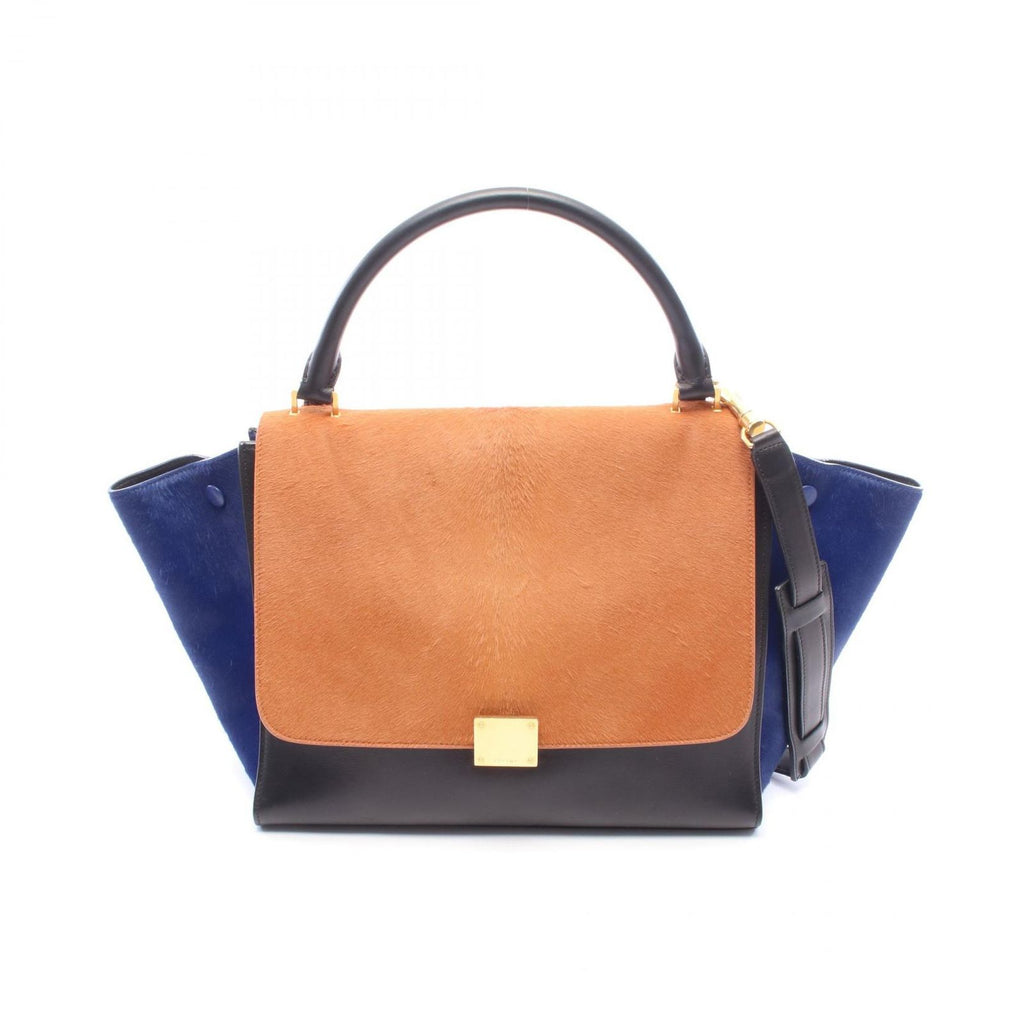 Celine Handbag Trapeze Medium 2-Way Brown Black Blue Leather
